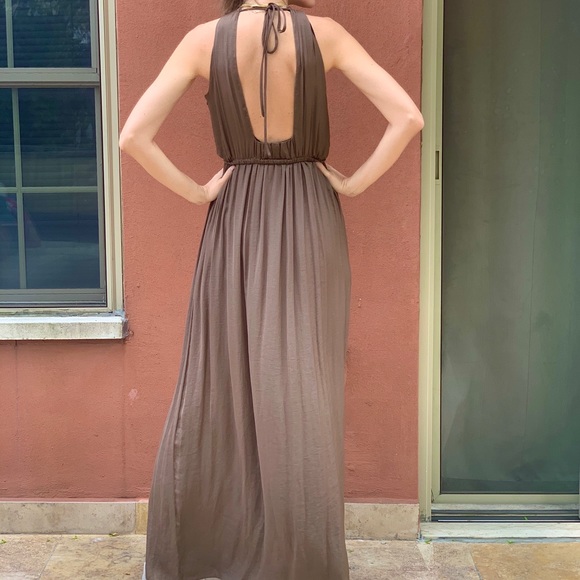Zara Dresses Zara Brown Bridesmaid Satin Pleated Maxi Dress Poshmark